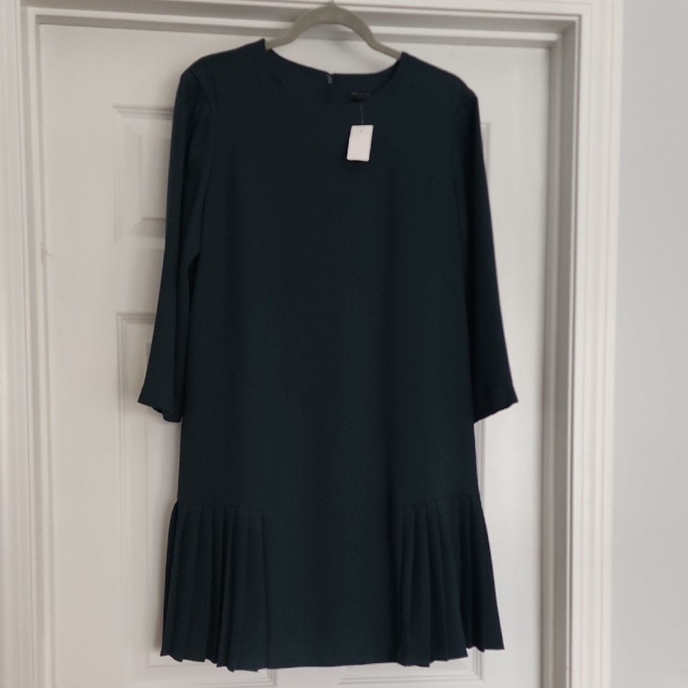 Kensie Dark Teal Long-Sleeve Pleated Hem Dress
